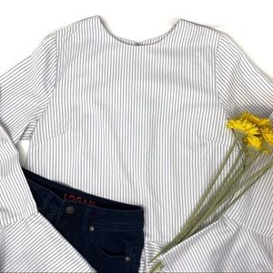 Sugarlips Striped Peplum Bell Sleeve Pullover Blouse Medium Blue White